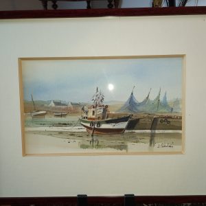 Aquarelle côte bretonne signée "J Boulais"