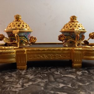 Encrier bronze et porcelaine XIXe siècle